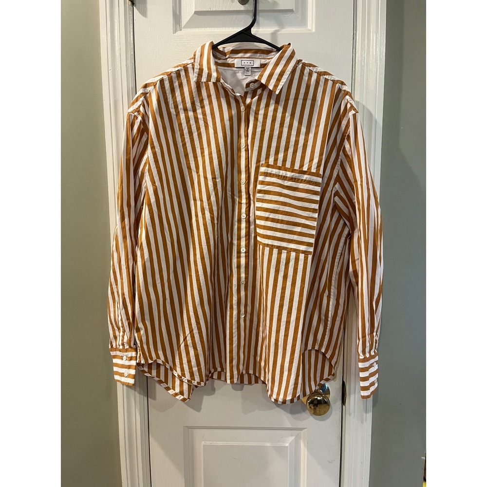 AYR The Deep End Shirt Ginger White Striped Button Down Oversized Cotton XL b1